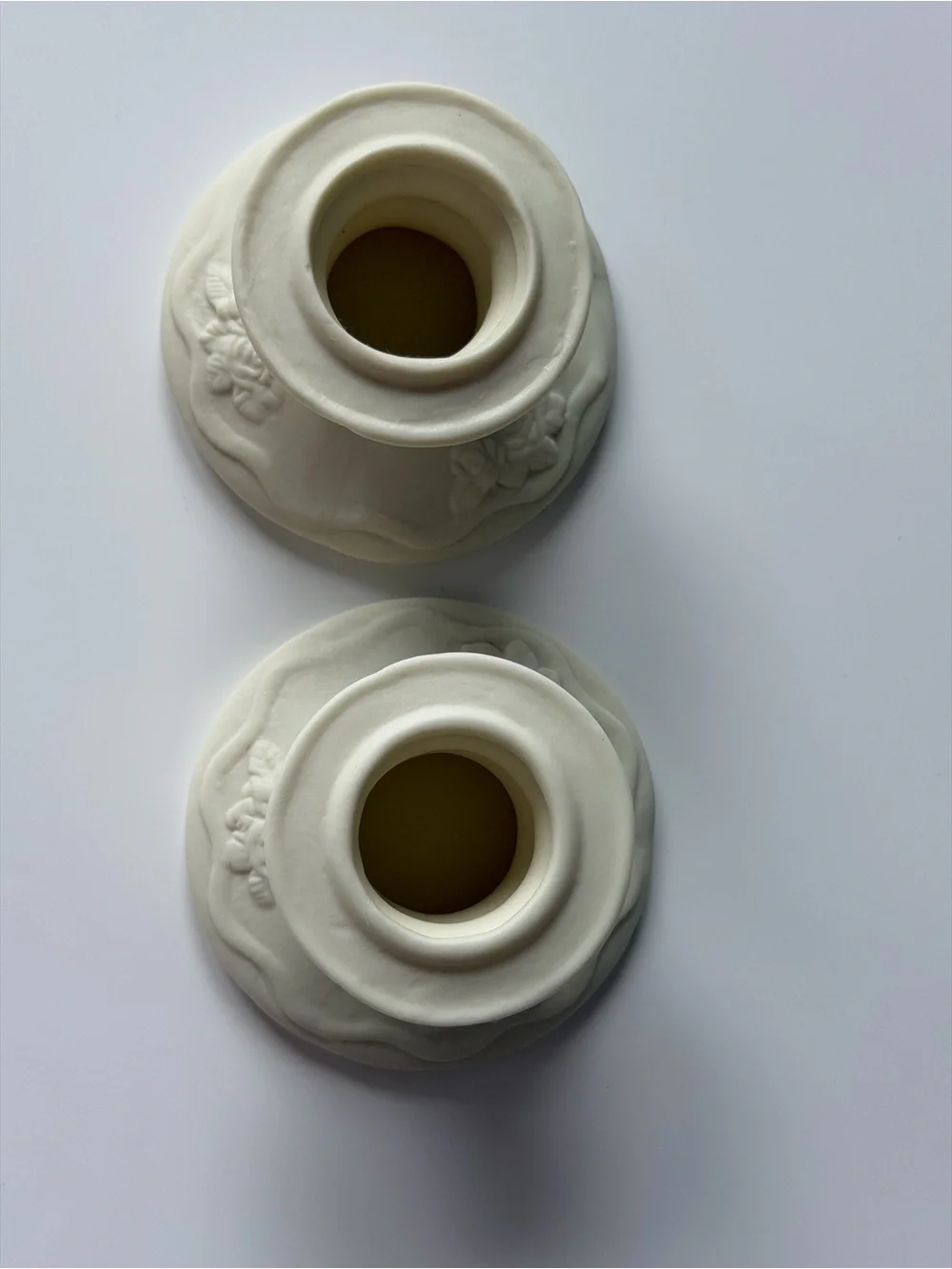 Vintage Matte Ceramic Ivory Floral Candle Holders - Set of 2